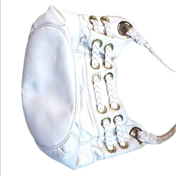 Michael Kors White Leather Shoulder Bag with Braided Shoulder Strap - Picture 2 of 10